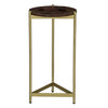 Corner Table with Round Wooden Top and Triangular Metal Base Brown and Brass By The Urban Port UPT-231747