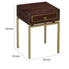 Bedside Table with 1 Drawer and Tubular Metal Legs Brown and Brass By The Urban Port UPT-231748