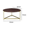 Round Wooden Coffee Table with Triangular Metal Base Brown and Brass By The Urban Port UPT-231750