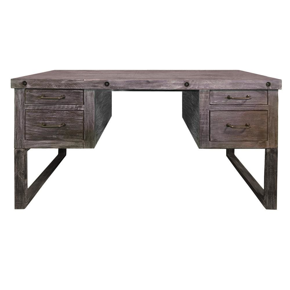 61 4-Drawer Wooden Home Office Desk with Sled Leg Support Distressed Brown By The Urban Port UPT-233116