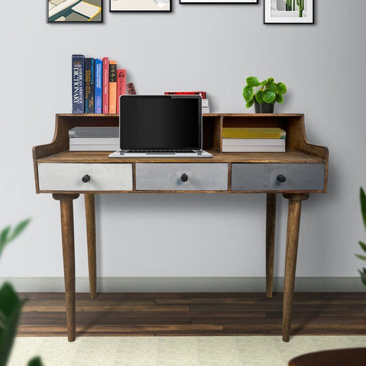 42 Inch Rectangular Mango Wood Home Office Desk, 3 Drawers, 3 Cubbies, Brown By The Urban Port