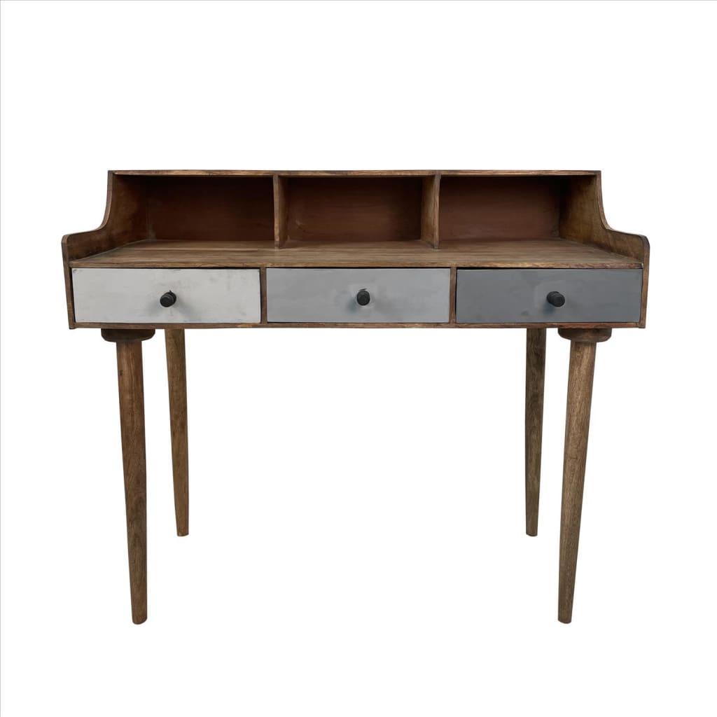 42 Inches 3 Drawer Study Table with Elevated Shelf and Detachable Legs, Brown By The Urban Port
