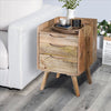 Cyril 24 Inch 3 Drawer Mango Wood Nightstand Table, Grain Details, Raised Edges, Oak Brown By The Urban Port