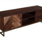 63 Inches 2 Drawer Mango Wood Tv Media Cabinet With Herringbone Inlaid Door Storage, Brown By The Urban Port
