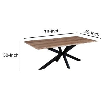 79 Inch Rectangular Live Edge Top Mango Wood Dining Table Crossed Legs Brown Black By The Urban Port UPT-238003