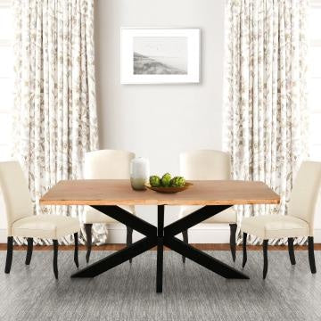 79 Inch Rectangular Live Edge Top Mango Wood Dining Table, Crossed Legs, Brown, Black By The Urban Port
