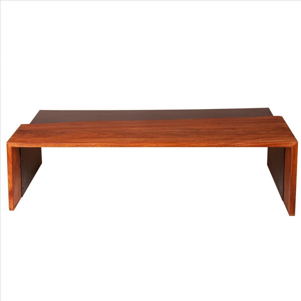 Rectangular Wood and Metal Panel Top Industrial Coffee Table with Grains Brown and Black By The Urban Port UPT-238063