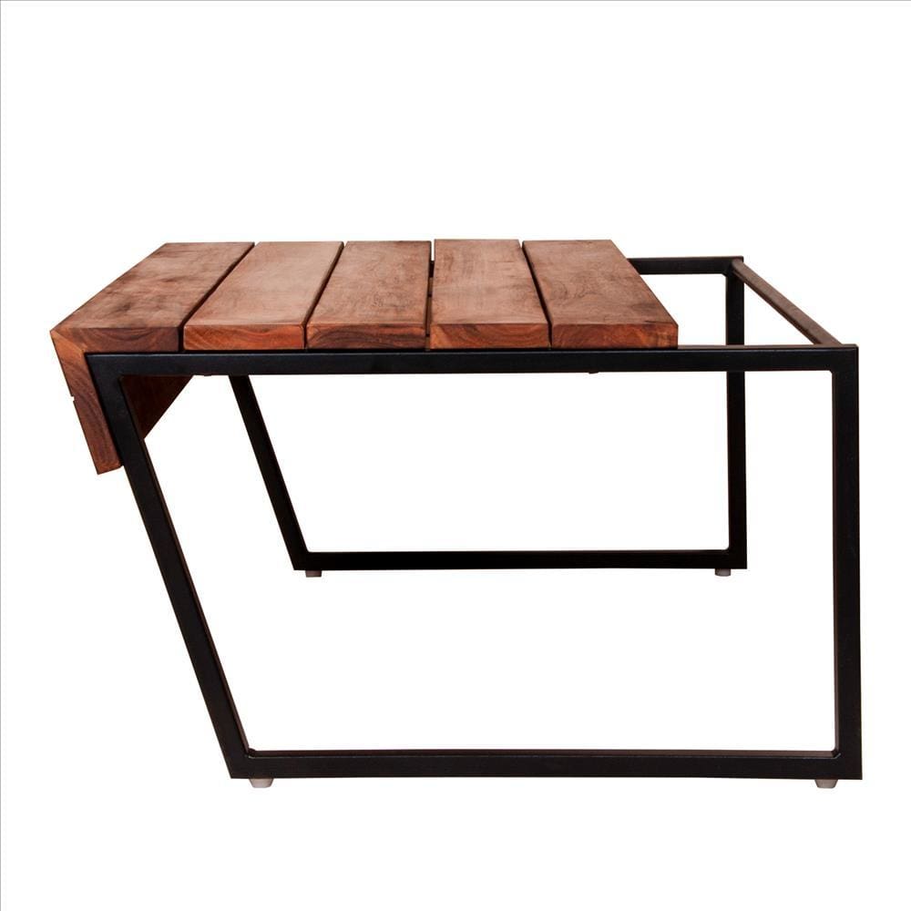 Rectangular Wooden Industrial Coffee Table with Metal Sled Base Brown and Black By The Urban Port UPT-238064