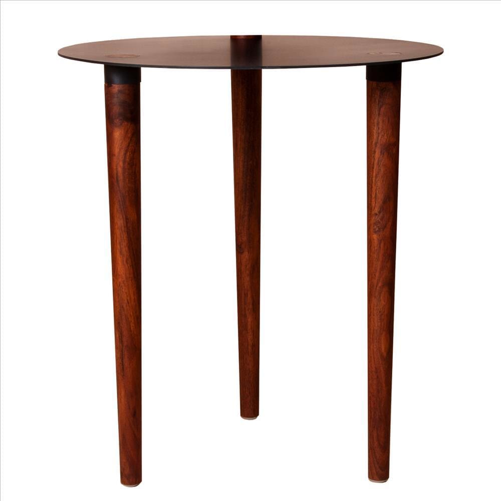 Round Metal Top Side Table with Rotatable Tray and Tripod Legs Brown and Black By The Urban Port UPT-238066