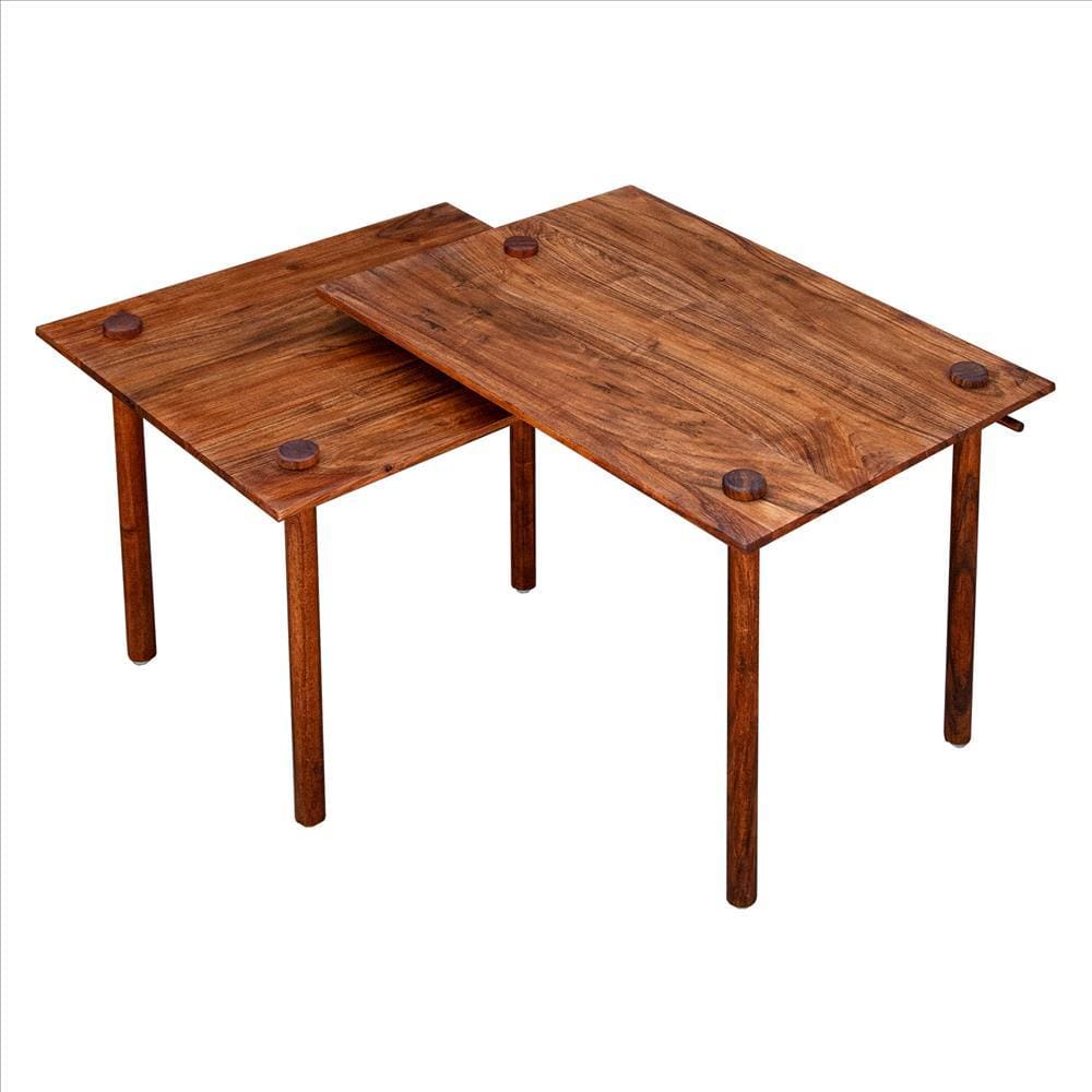 Solid Wood End Table with Pull Out Extension and Grain Details, Dark Brown By The Urban Port