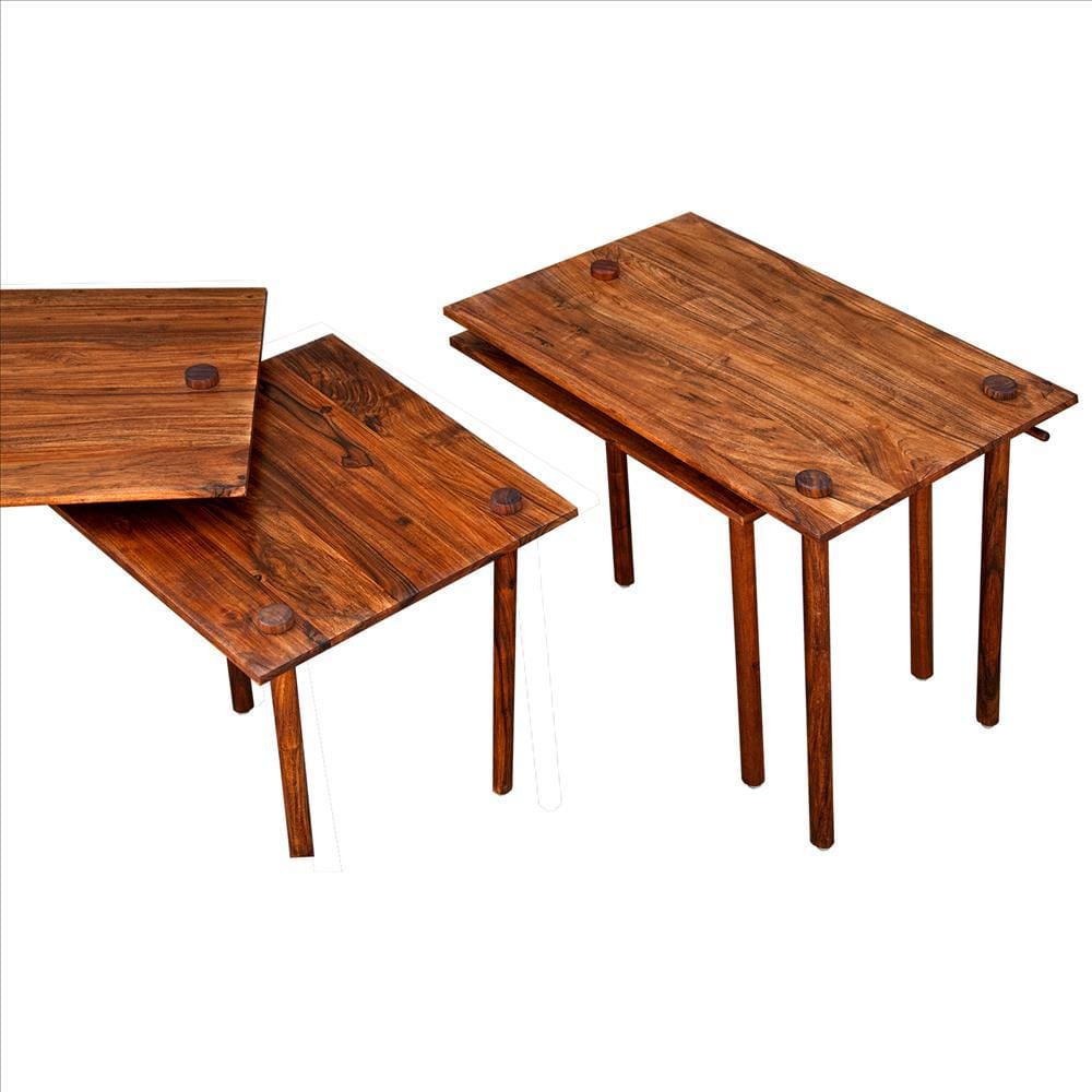 Solid Wood End Table with Pull Out Extension and Grain Details Dark Brown By The Urban Port UPT-238068