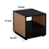 Single Drawer Solid Wood Nightstand with Open Storage and Jute Woven Side Panels Black By The Urban Port UPT-238069