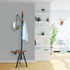 84 Inch Metal Coat Rack, Built In Mirror and Acacia Wood Accessory Table, Brown, Black By The Urban Port