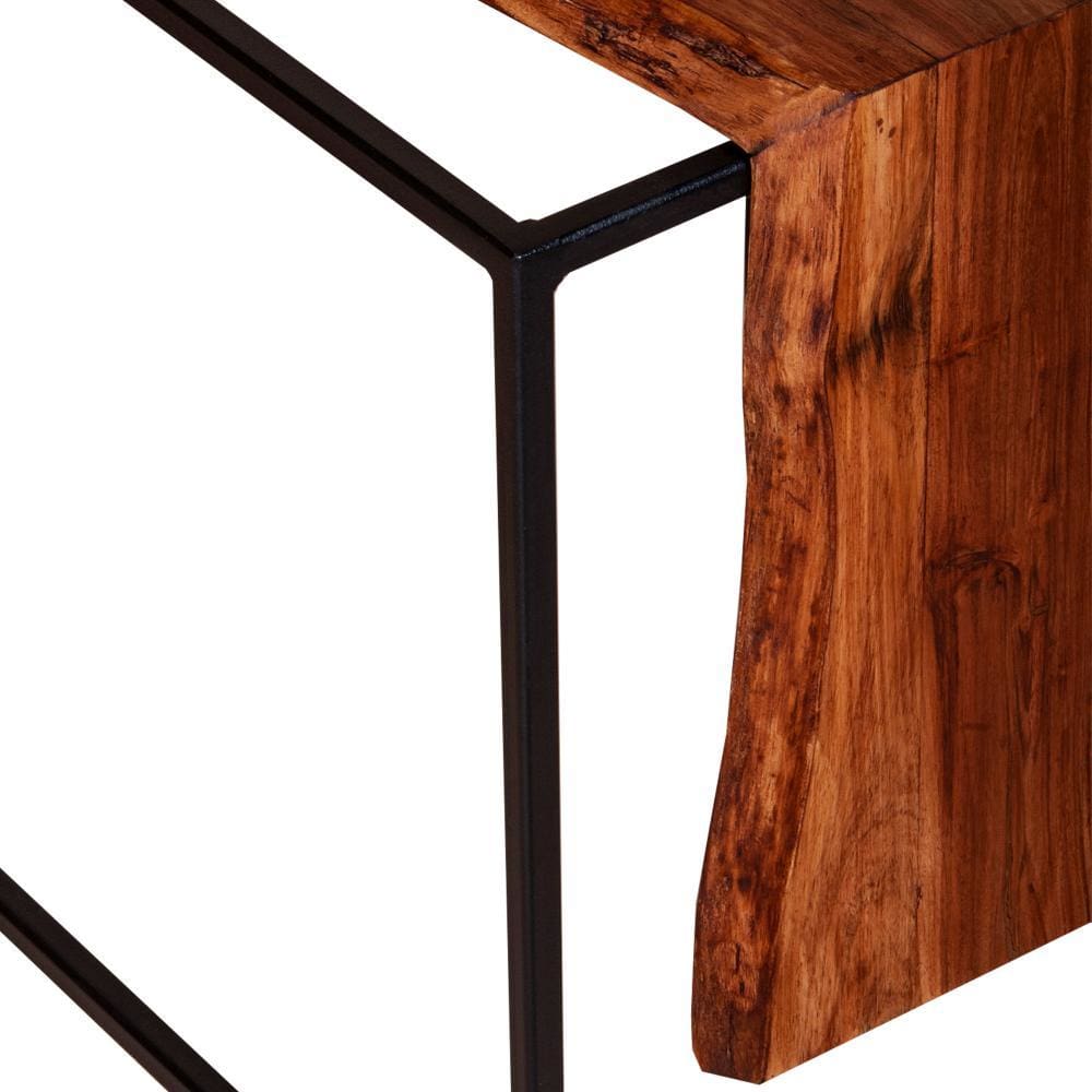 21 Inches Salvaged Design Solid Wood Industrial End Table with Metal Base Brown and Black By The Urban Port UPT-238075