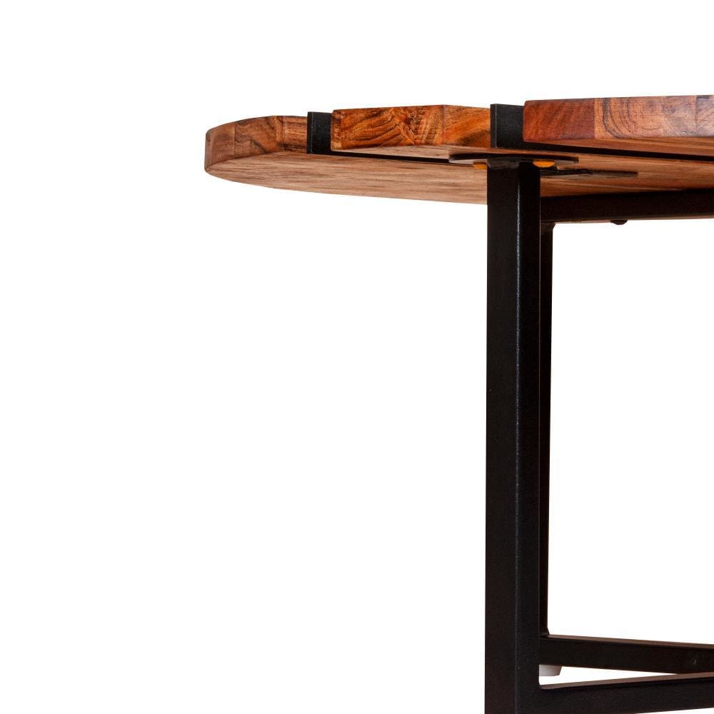 36 Inches Round Wooden Top Coffee Table with Metal Base Brown and Black By The Urban Port UPT-238077