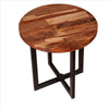 18 Inches Round Solid Wood End Table with X Shape Metal Base Brown and Black By The Urban Port UPT-238078