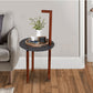 29 Inch Round Metal Top End Table with Inbuilt Wooden Pole, Brown and Black By The Urban Port