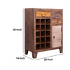 35 Inch 3 Drawer Wooden 15 Bottle Wine Accent Cabinet with 1 Door Storage Brown By The Urban Port UPT-238087