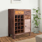 35 Inch 3 Drawer Mango Wood 15 Bottle Wine Accent Cabinet with 1 Door Storage, Brown By The Urban Port