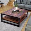 Rectangular Rustic Wooden Coffee Table with Planked Bottom Shelf Multicolor By The Urban Port UPT-238091