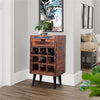 9 Bottle Storage Wine Rack Cabinet with 1 Drawer and Angled Metal Legs, Brown By The Urban Port