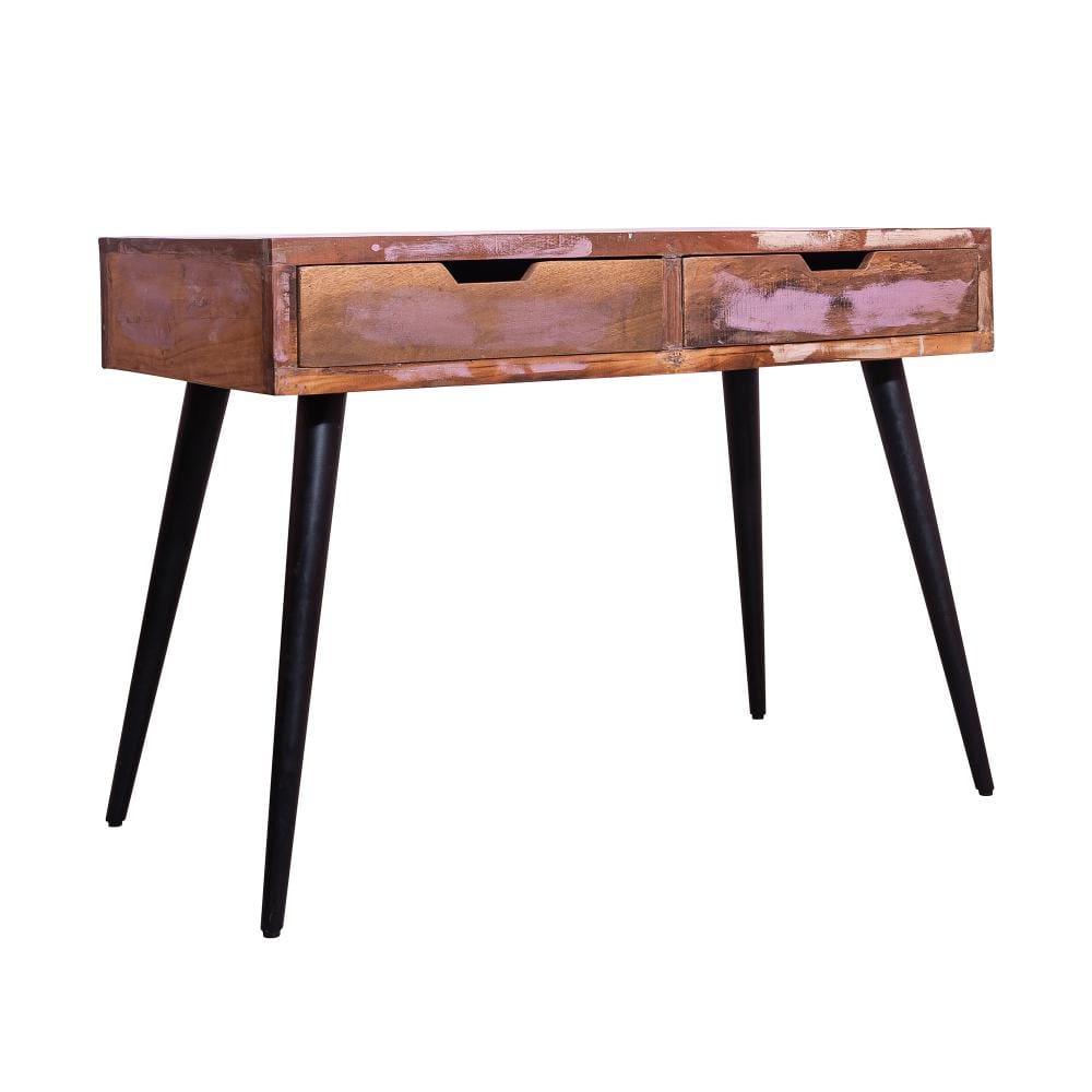 43 Inch 2 Drawer Wooden Home Office Console Table with Angled Metal Legs Brown and Black By The Urban Port UPT-238093
