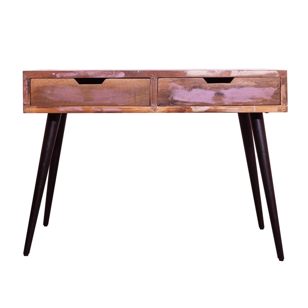 43 Inch 2 Drawer Wooden Home Office Console Table with Angled Metal Legs Brown and Black By The Urban Port UPT-238093