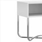 Bedside Nightstand with Open Compartment and Tubular Metal Base White and Chrome By The Urban Port UPT-238272