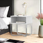 Bedside Nightstand with Open Compartment and Tubular Metal Base, White and Chrome By The Urban Port