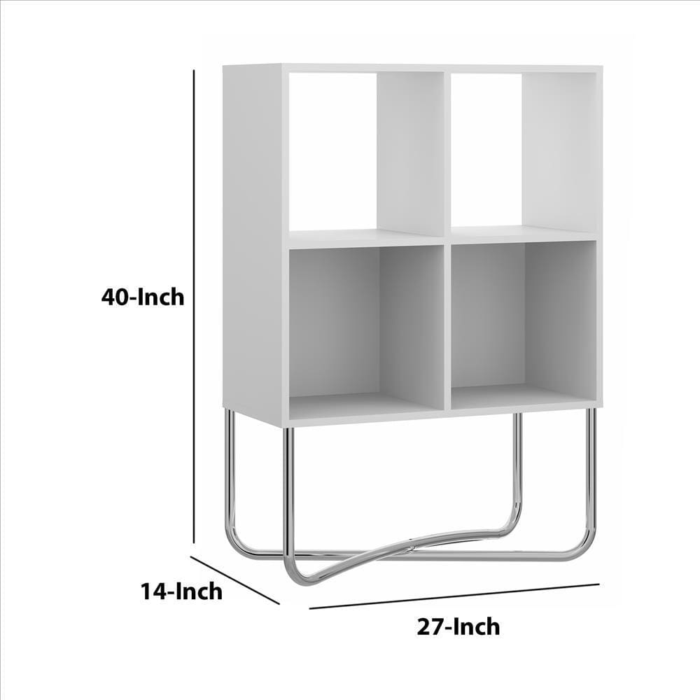 Multipurpose Storage Shelf with 4 Open Compartments White and Chrome By The Urban Port UPT-238276