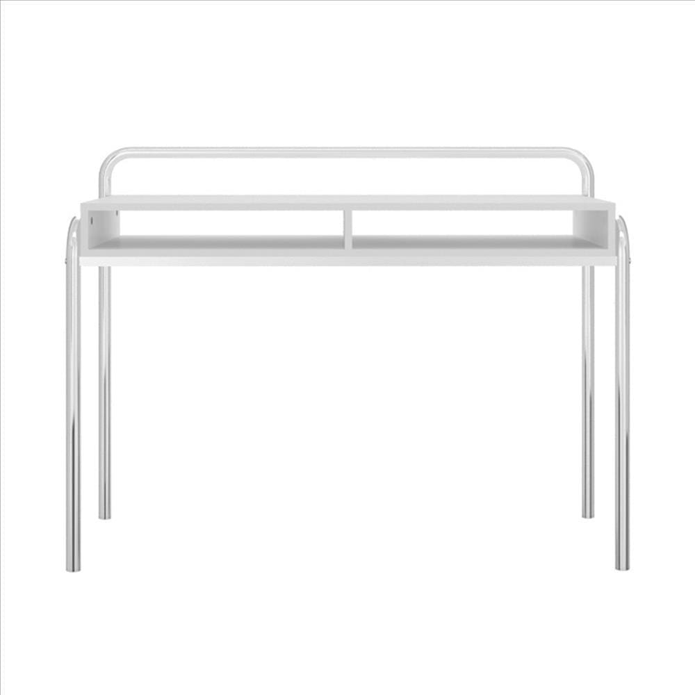 Office Desk with 2 Compartments and Tubular Metal Frame White and Chrome By The Urban Port UPT-238277