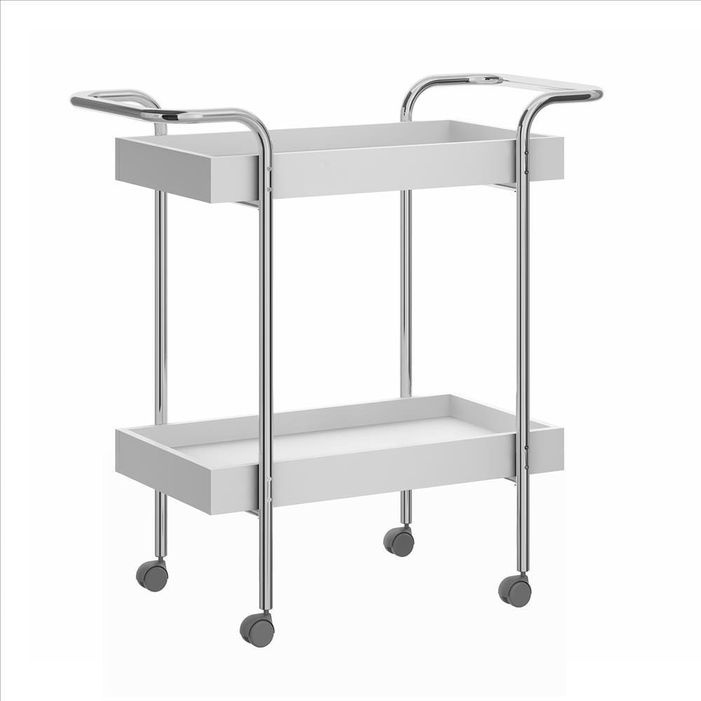 Storage Cart with 2 Tier Design and Metal Frame White and Chrome By The Urban Port UPT-238278
