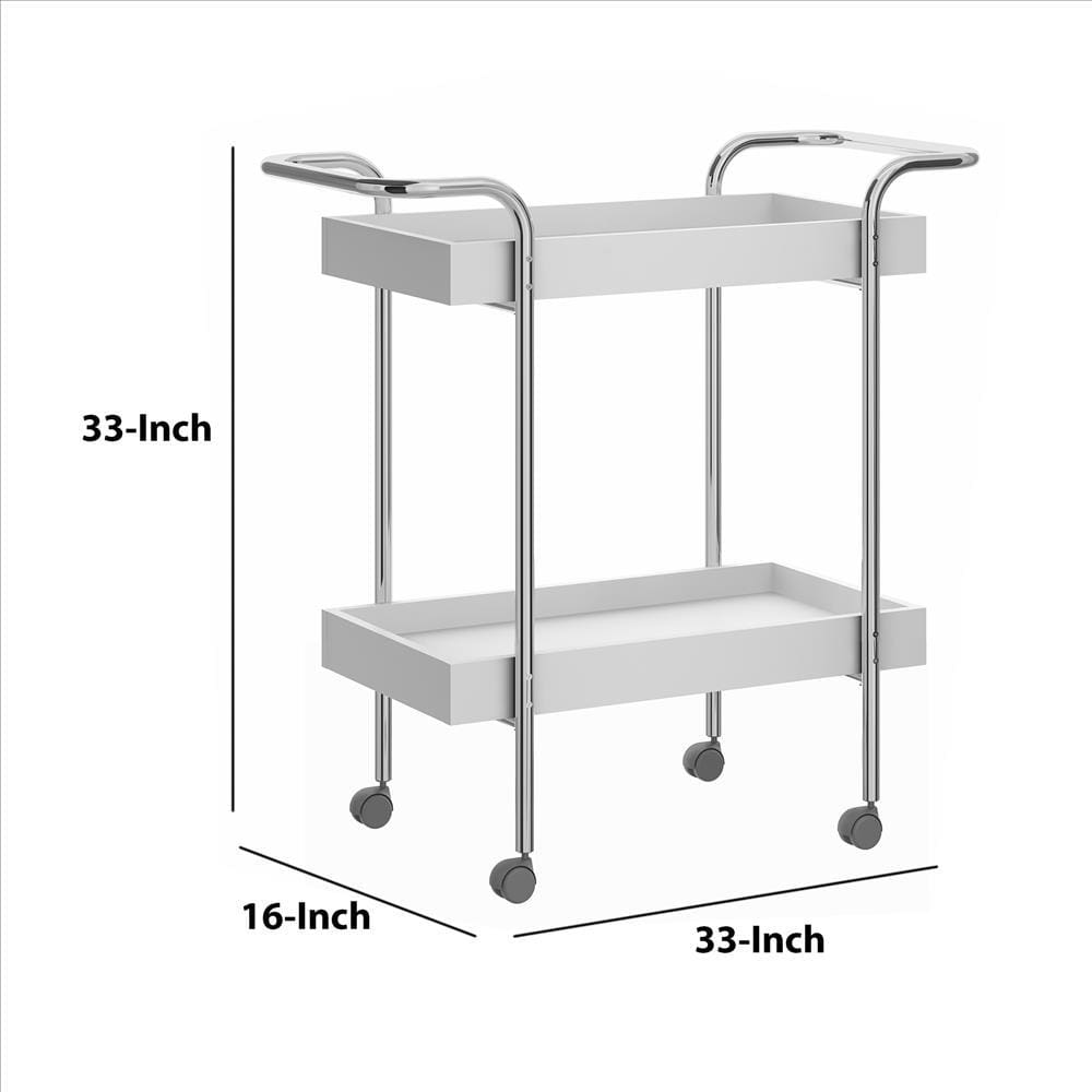 Storage Cart with 2 Tier Design and Metal Frame White and Chrome By The Urban Port UPT-238278
