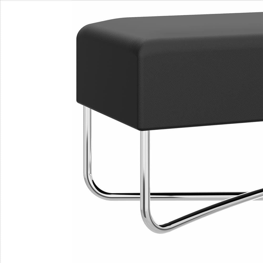 Pouffe with Rectangular Fabric Seat and Inbuilt Wooden Tray Black and White By The Urban Port UPT-238279