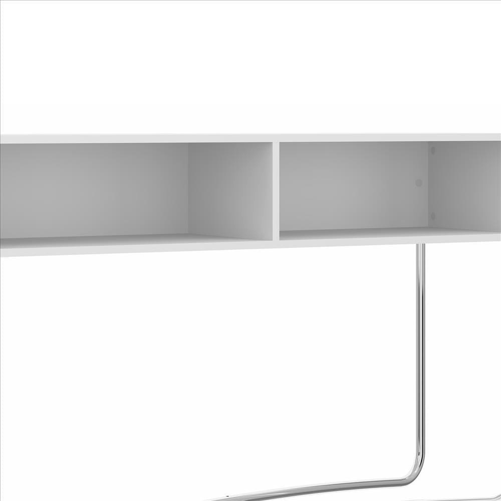 Wooden Console Table with 2 Open Compartments and Metal Frame White and Chrome By The Urban Port UPT-238280