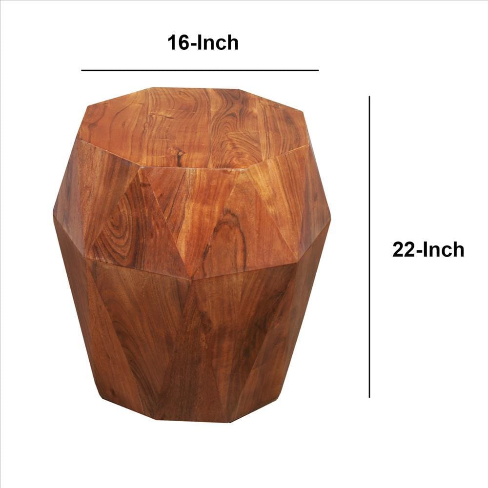 21.5 inch Faceted Handcrafted Mango Wood Side End Table with Octagonal Top Brown By The Urban Port UPT-238450