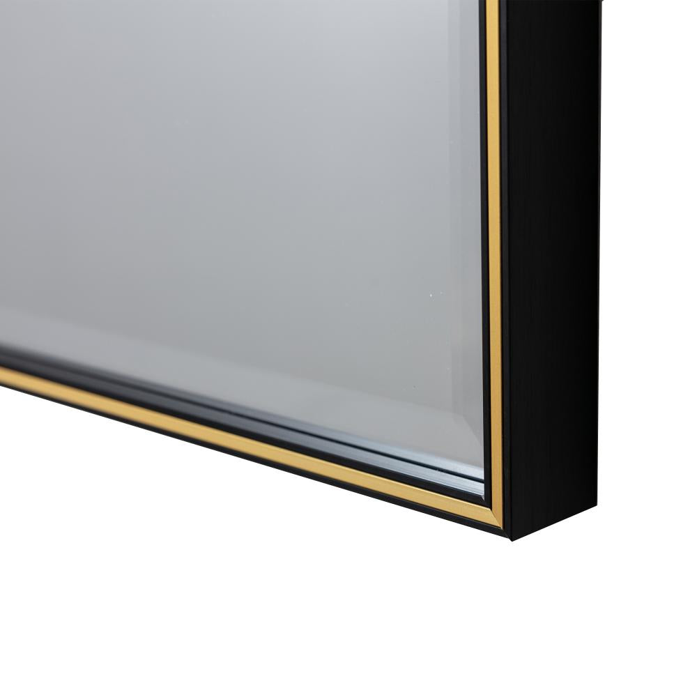28 Inch Beveled Metal Frame Rectangular Wall Mirror Black Gold Accent By The Urban Port UPT-238453