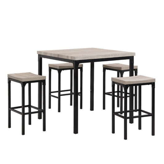 36 Inch 5 Piece Counter Height Dining Table and Stool Set, Square Wood Top, Iron Frame, Gray, Black By The Urban Port