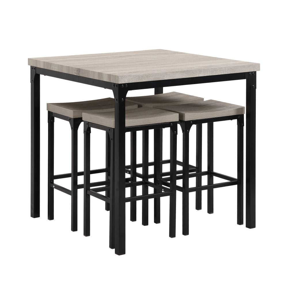 36 Inch 5 Piece Counter Height Dining Table and Stool Set Square Wood Top Iron Frame Gray Black By The Urban Port UPT-238485