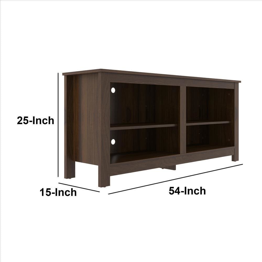 54 Inch Wooden TV Stand with 4 Open Compartments and Grain Details Brown By The Urban Port UPT-242344