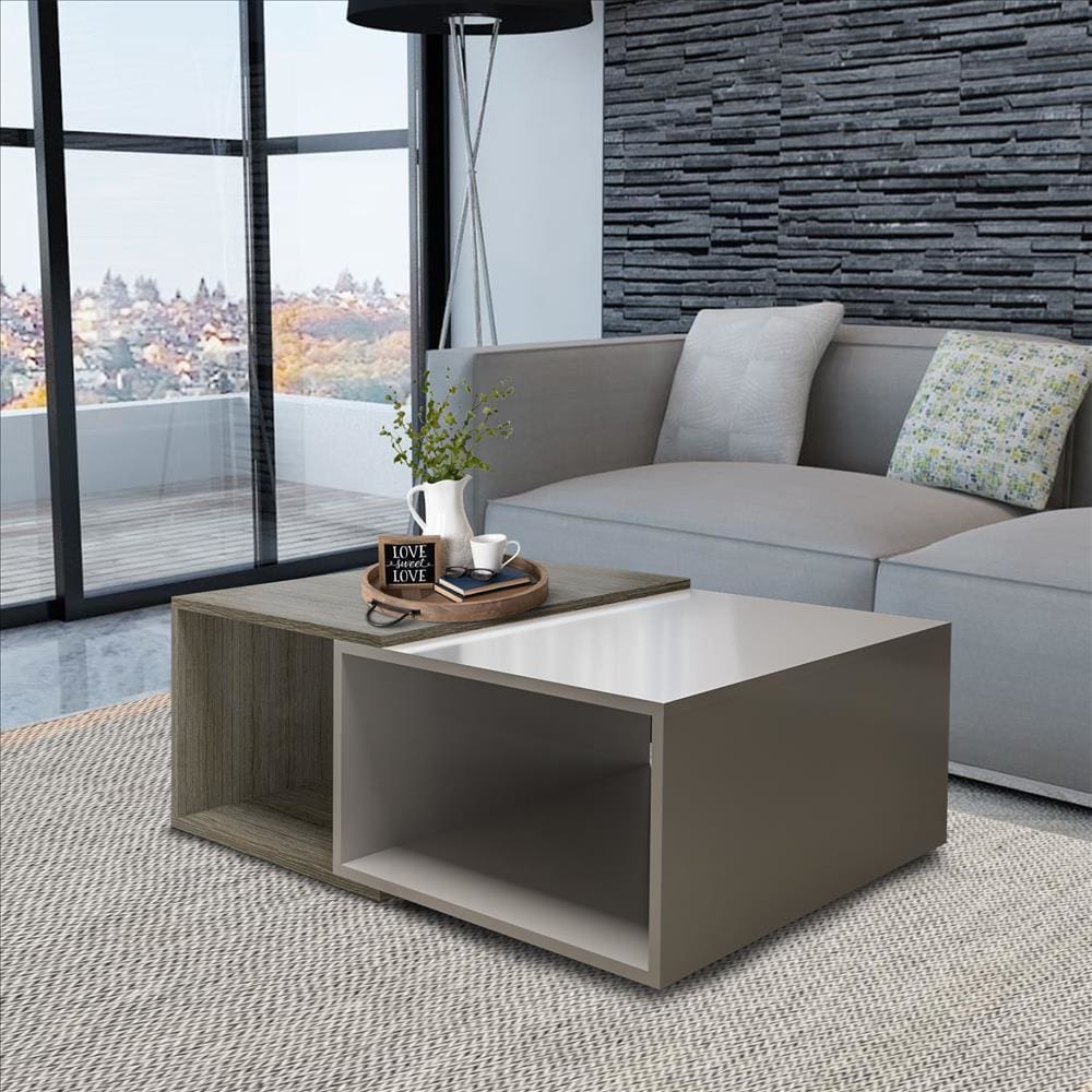 35 Inch Contemporary 2 Tone Wood Coffee Table, 2 Open Compartments, Light Gray, Cream By The Urban Port
