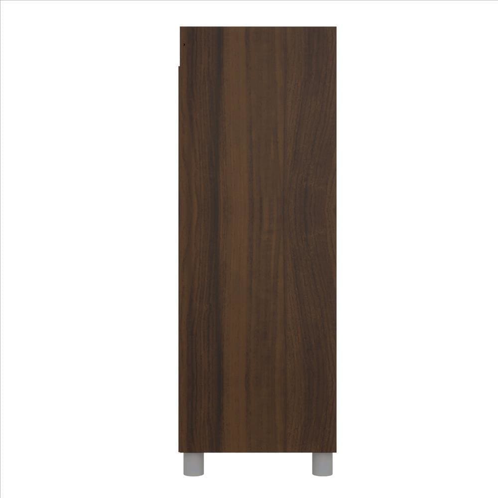 34 Inch 3 Tier Wooden Curio Cabinet with Grain Details Dark Brown By The Urban Port UPT-242346