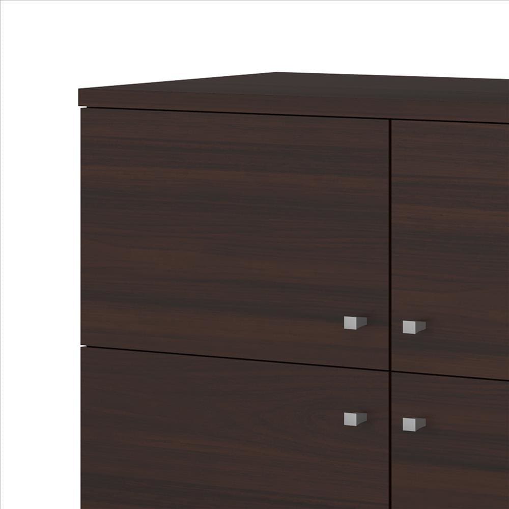 35 Inch Wooden Multipurpose Storage Cabinet with 4 Doors and Angled Legs Dark Brown By The Urban Port UPT-242347