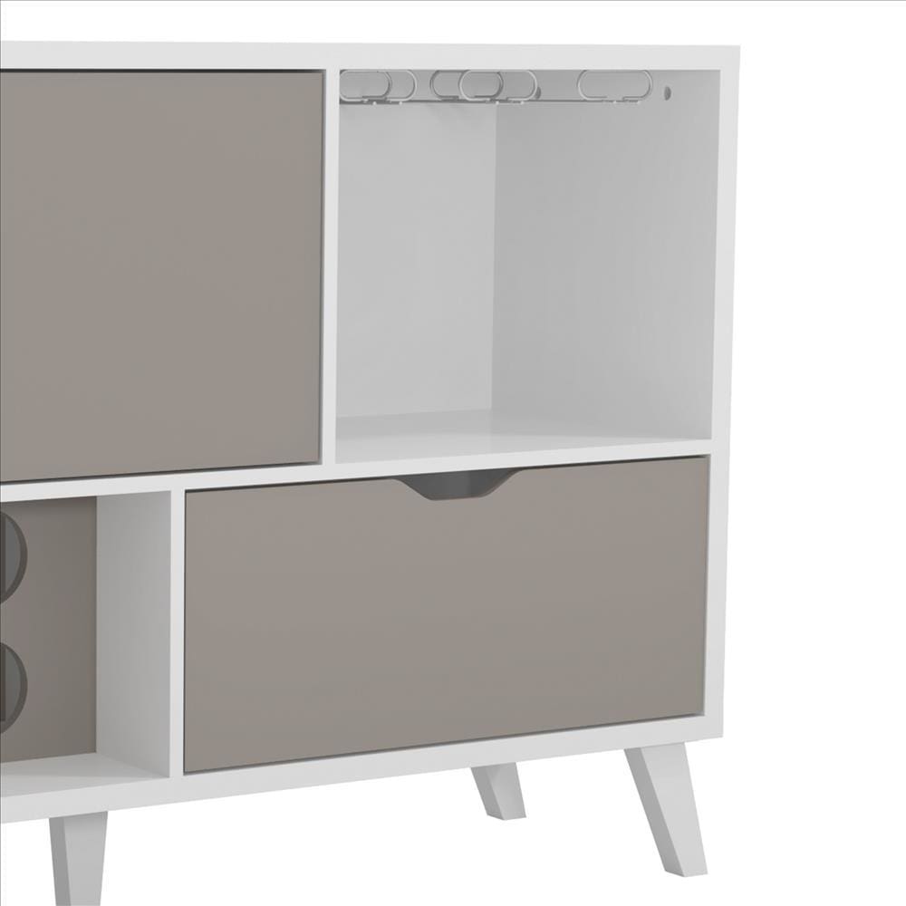 54 Inch 2 Door Wooden TV Stand with Wine Rack and 1 Drawer White and Gray By The Urban Port UPT-242348