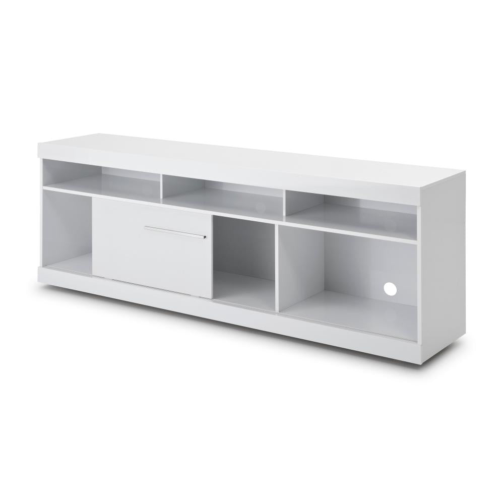71 Inch Wooden TV Stand with Open Compartments and Sliding Door White By The Urban Port UPT-242476
