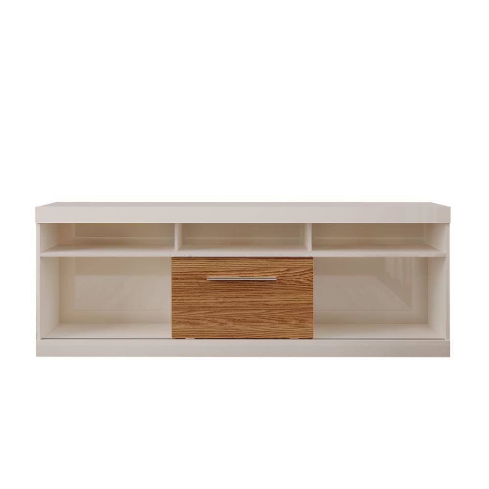 71 Inch TV Stand with Open Compartments and Sliding Door Off White and Oak By The Urban Port UPT-242477