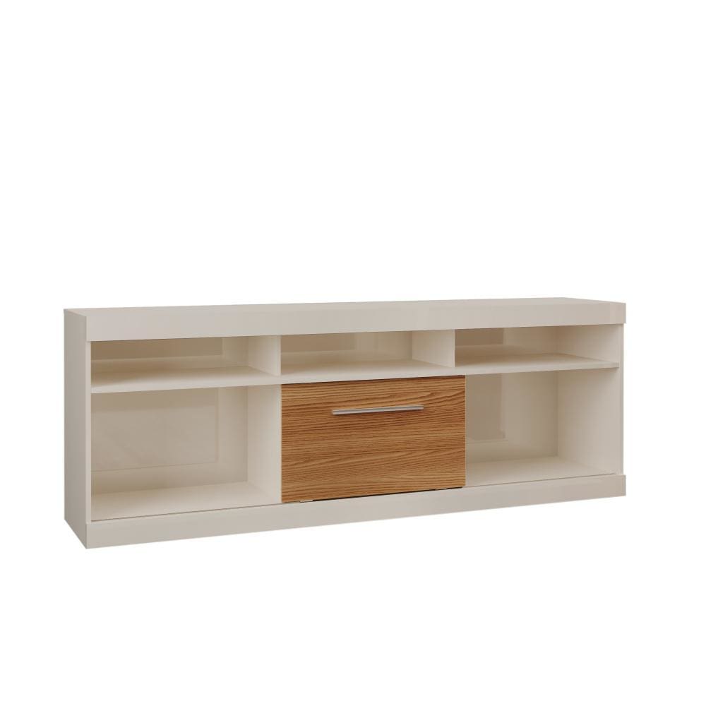 71 Inch TV Stand with Open Compartments and Sliding Door Off White and Oak By The Urban Port UPT-242477
