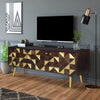 56 Inch Wooden TV Console with Geometric Front 3 Door Cabinets Dark Brown Gold By The Urban Port UPT-242818