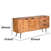 63 Inch Wooden 2 Door Sideboard with 3 Drawers and Cutout Pulls Brown By The Urban Port UPT-242819