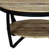 34 Inch Farmhouse Round Coffee Table with Metal Framework Brown and Black By The Urban Port UPT-242821